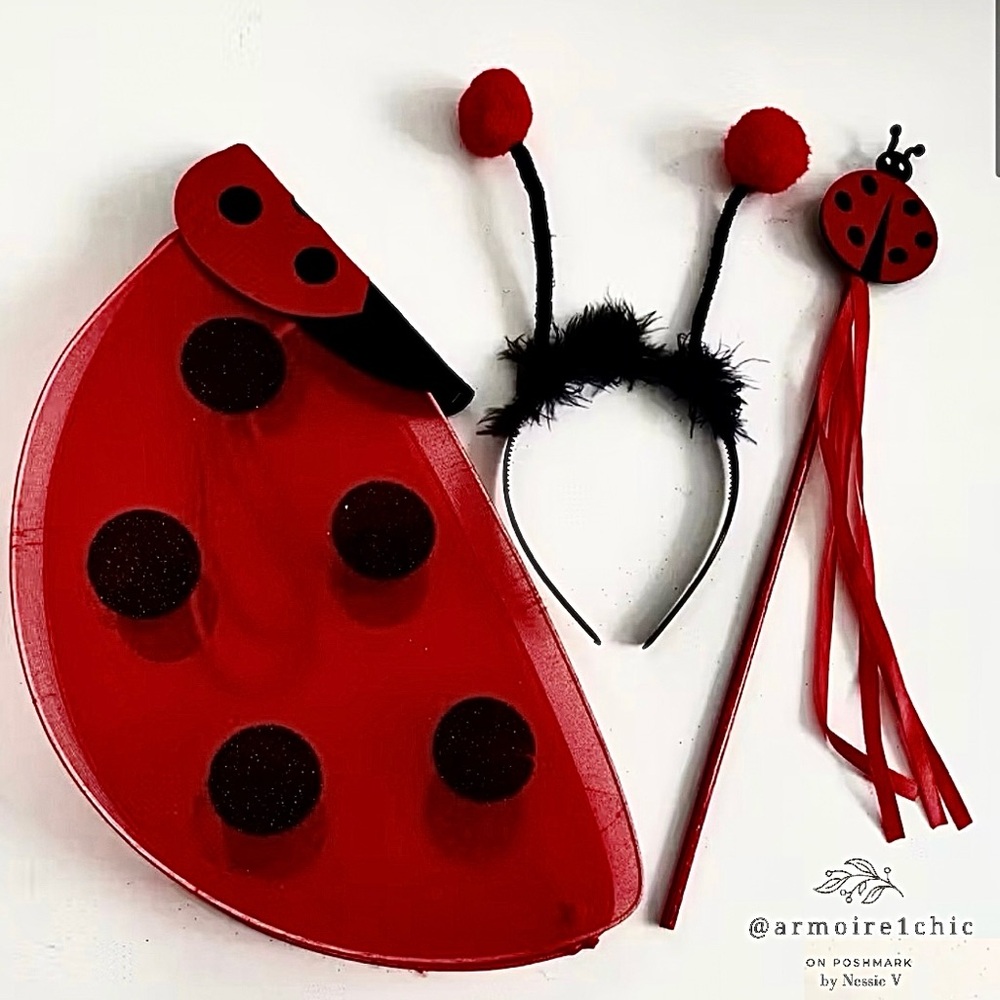 LADYBUG | Costume Set with Wings Headband and Wand | Kids or Adult Size OS
